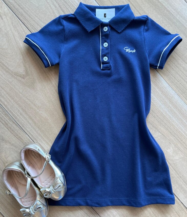 Vestido Polo Infantil Feminino Curto Azul Fernanda ramos kids