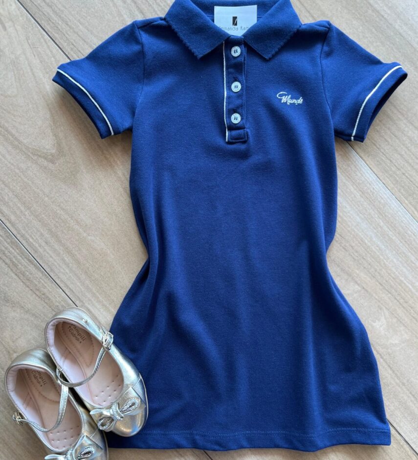 Vestido Polo Infantil Feminino Curto Azul Fernanda ramos kids