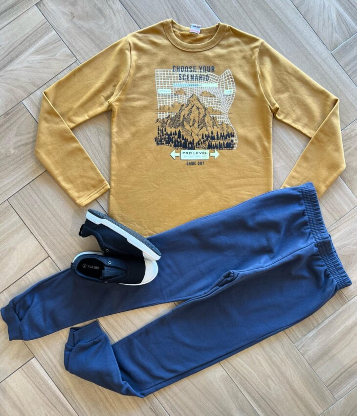 Conjunto Infantil Masculino Blusa Manga Longa Choose e Calça Azul Fernanda Ramos Kids