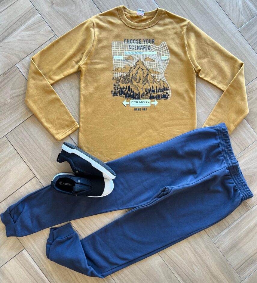 Conjunto Infantil Masculino Blusa Manga Longa Choose e Calça Azul Fernanda Ramos Kids