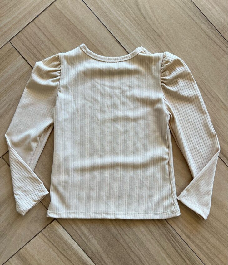 Blusa Infantil Feminina Manga Longa Bufante Bege com Strass Fernanda Ramos Kids