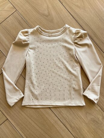 Blusa Infantil Feminina Manga Longa Bufante Bege com Strass Fernanda Ramos Kids