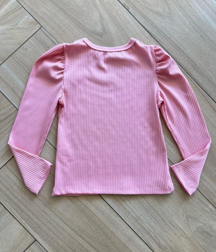 Blusa Infantil Feminina Manga Longa Bufante Rose com Strass Fernanda Ramos Kids