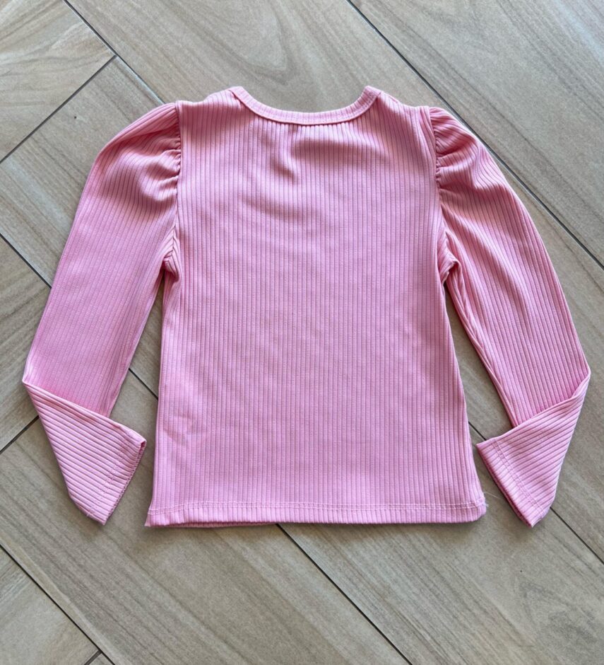 Blusa Infantil Feminina Manga Longa Bufante Rose com Strass Fernanda Ramos Kids