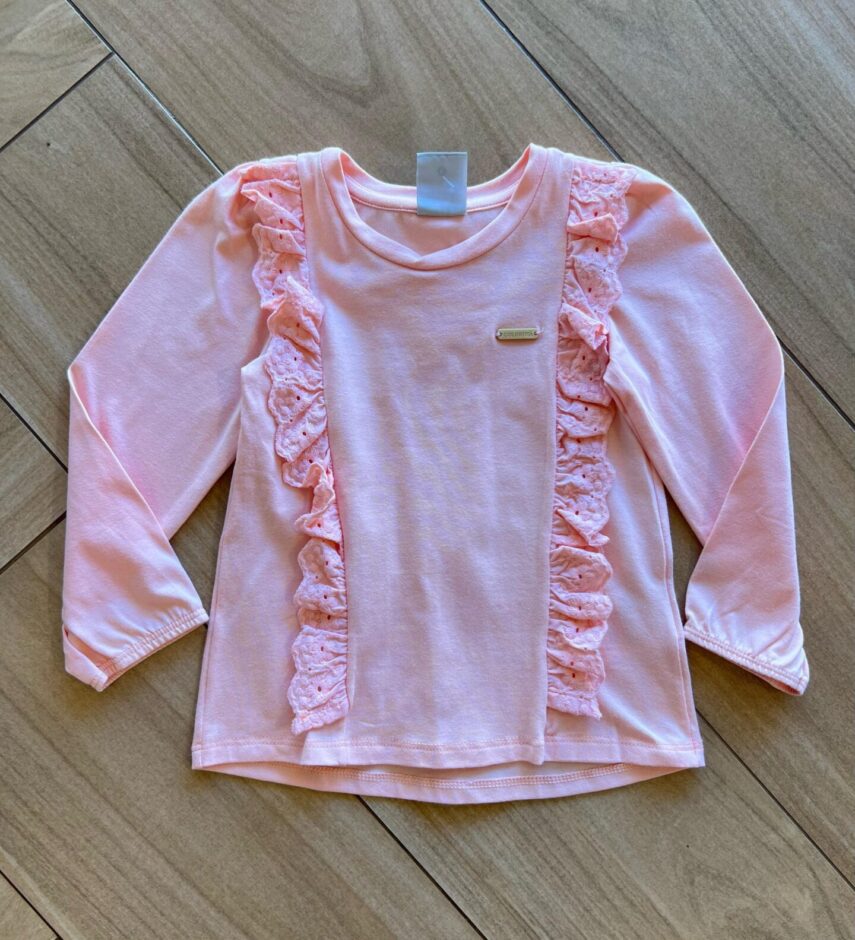 Blusa Infantil Feminina Manga Longa Rosa 73108 Fernanda Ramos Kids