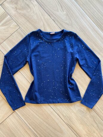 Blusa Manga Longa Infantil Feminina Azul Marinho com Estrelinhas Fernanda Ramos Kids