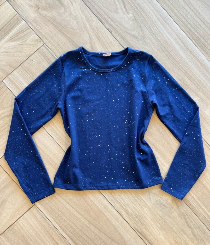 Blusa Manga Longa Infantil Feminina Azul Marinho com Estrelinhas Fernanda Ramos Kids