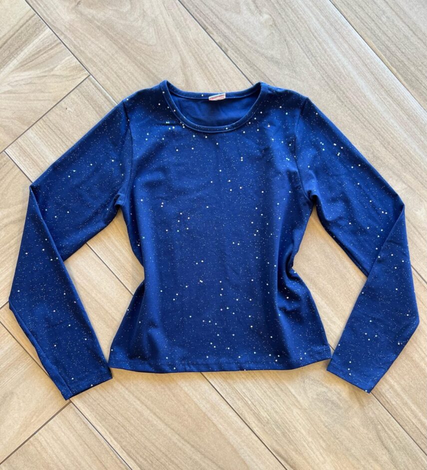 Blusa Manga Longa Infantil Feminina Azul Marinho com Estrelinhas Fernanda Ramos Kids
