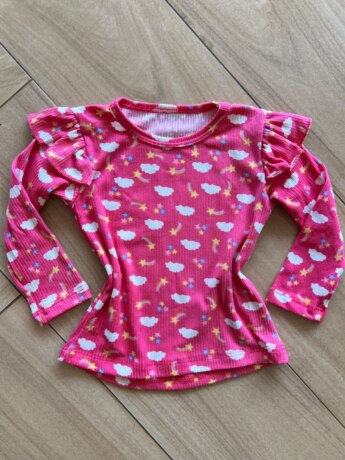 Blusa Manga Longa Infantil Feminina Nuvens Pink Fernanda Ramos Kids