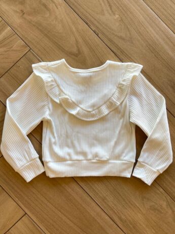 Blusa Manga Longa Infantil Feminina Off White com Babado Canelada Fernanda Ramos Kids