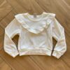 Blusa Manga Longa Infantil Feminina Off White com Babado Canelada Fernanda Ramos Kids