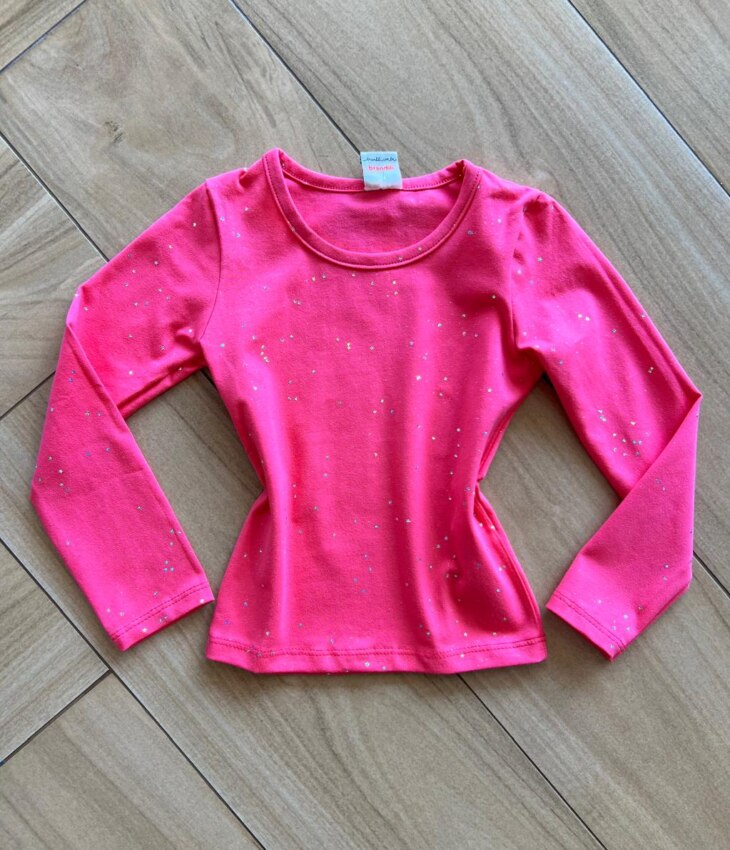 Blusa Manga Longa Infantil Feminina Pink com Estrelinhas Fernanda Ramos Kids