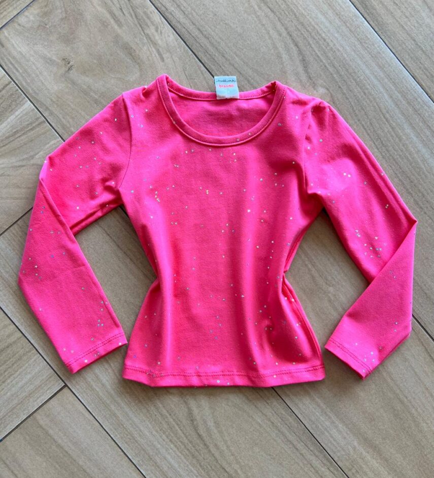Blusa Manga Longa Infantil Feminina Pink com Estrelinhas Fernanda Ramos Kids