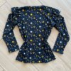 Blusa Manga Longa Infantil Feminina Preta com Babado Estampada Fernanda Ramos Kids