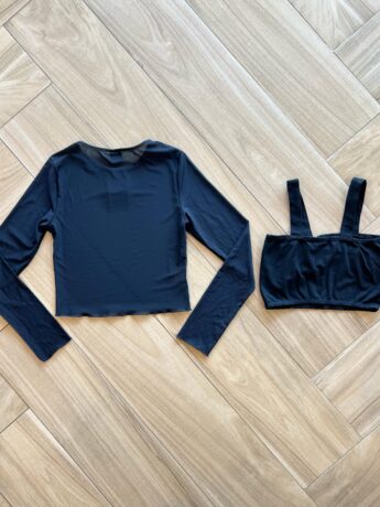 Blusa Manga Longa Infantil Feminina Tule e Top Preto Fernanda Ramos Kids