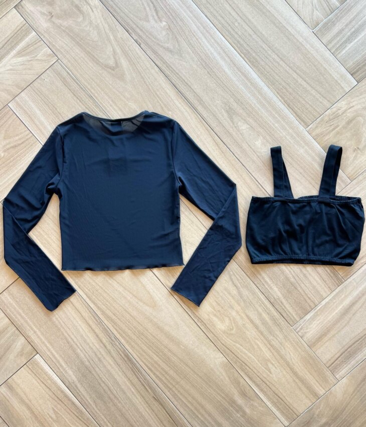 Blusa Manga Longa Infantil Feminina Tule e Top Preto Fernanda Ramos Kids