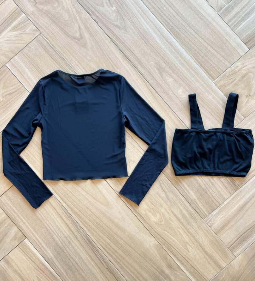 Blusa Manga Longa Infantil Feminina Tule e Top Preto Fernanda Ramos Kids