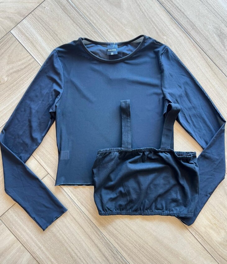 Blusa Manga Longa Infantil Feminina Tule e Top Preto Fernanda Ramos Kids