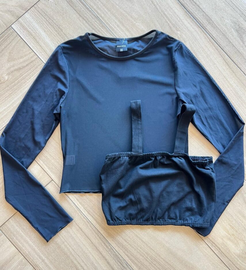 Blusa Manga Longa Infantil Feminina Tule e Top Preto Fernanda Ramos Kids