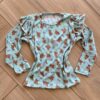 Blusa Manga Longa Infantil Feminina Verde com Babado Ursinho Fernanda Ramos Kids