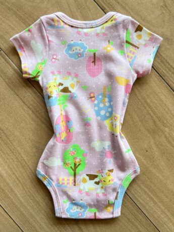 Body Infantil Feminino Manga Curta de Bichinhos Lilás Fernanda Ramos Kids