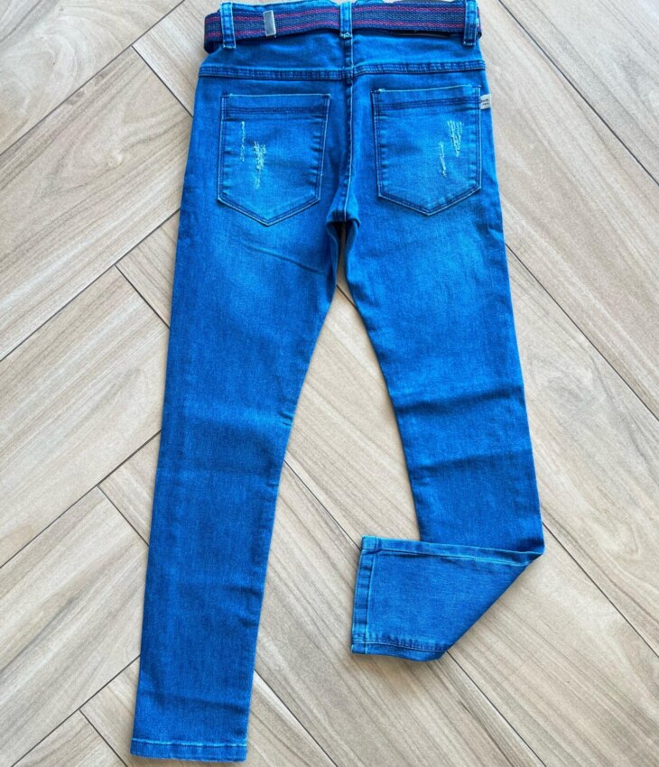 Calça Masculina Infantil Jeans com Detalhe e Cinto Fernanda Ramos Kids