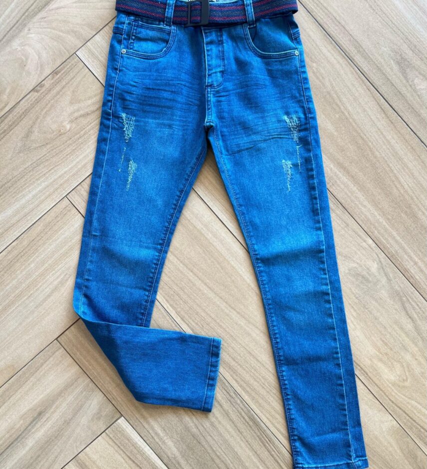 Calça Masculina Infantil Jeans com Detalhe e Cinto Fernanda Ramos Kids
