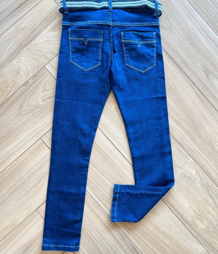 Calça Masculina Infantil Jeans Escuro com Bolso e Cinto Fernanda Ramos Kids