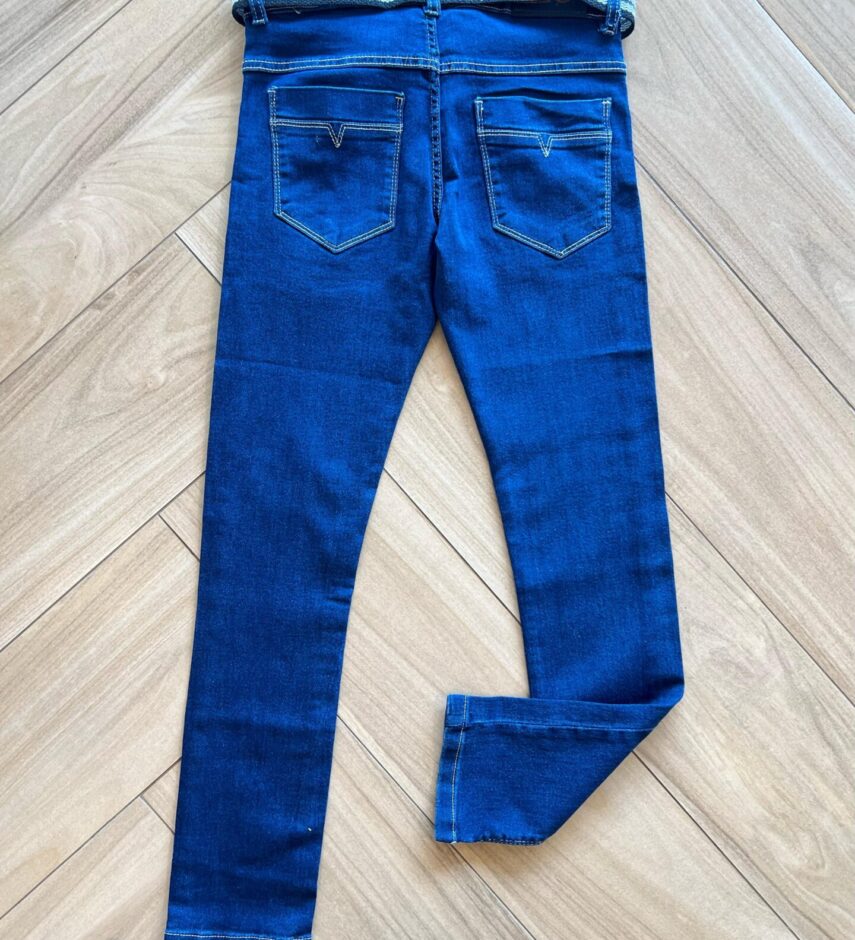 Calça Masculina Infantil Jeans Escuro com Bolso e Cinto Fernanda Ramos Kids
