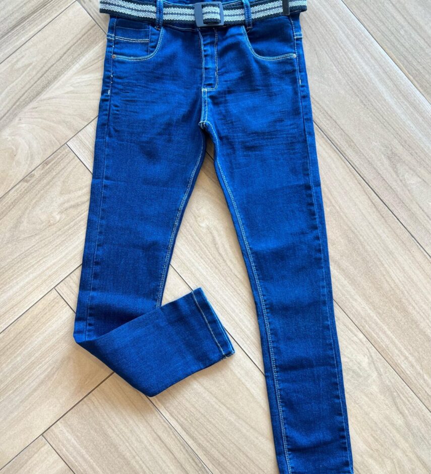 Calça Masculina Infantil Jeans Escuro com Bolso e Cinto Fernanda Ramos Kids