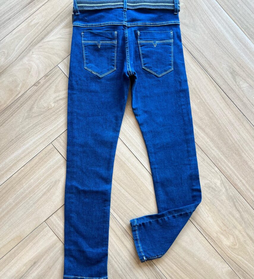 Calça Masculina Infantil Jeans Escuro com Detalhe e Cinto Fernanda Ramos Kids