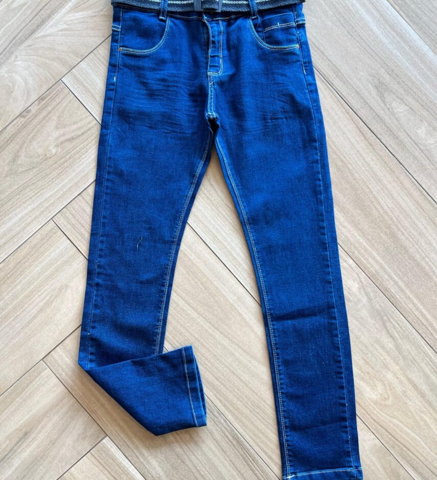 Calça Masculina Infantil Jeans Escuro com Detalhe e Cinto Fernanda Ramos Kids
