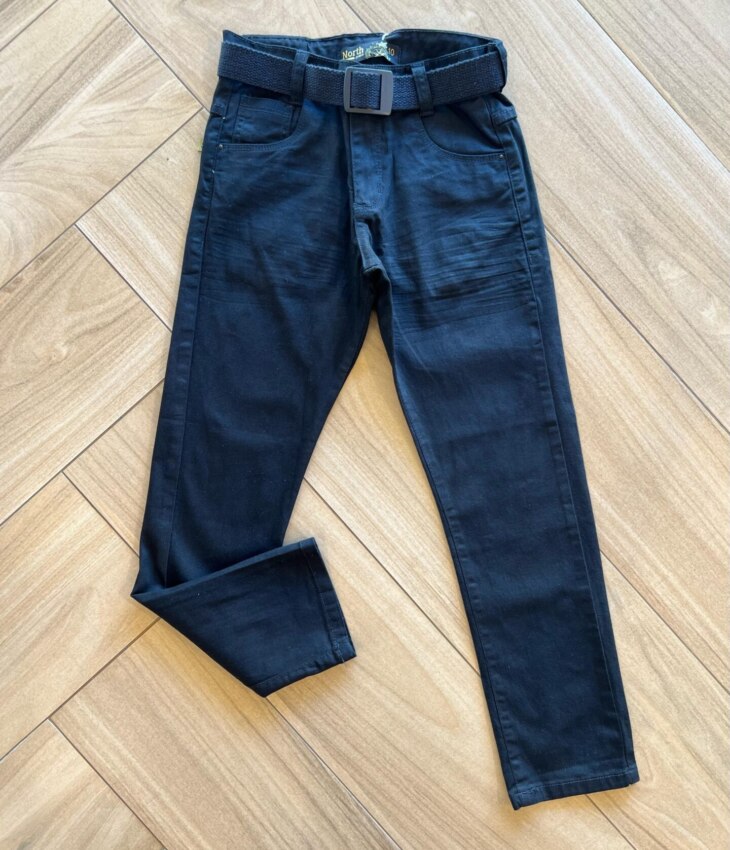 Calça Masculina Infantil Jeans Preta com Cinto e Bolsos Fernanda Ramos Kids