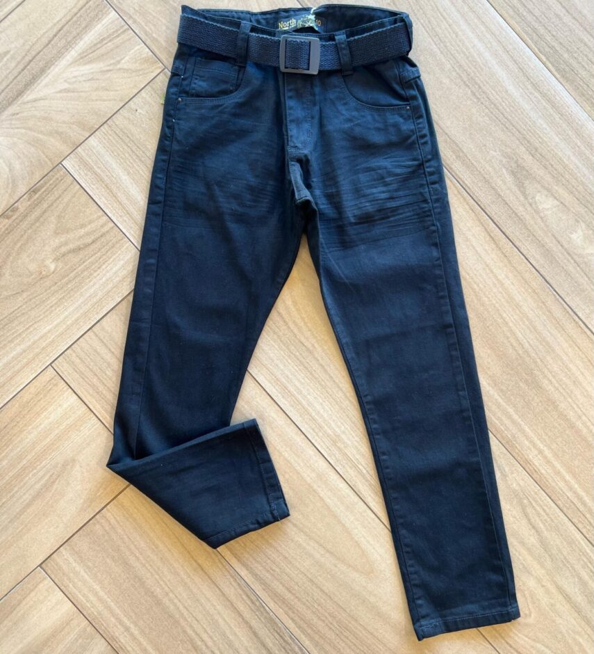Calça Masculina Infantil Jeans Preta com Cinto e Bolsos Fernanda Ramos Kids