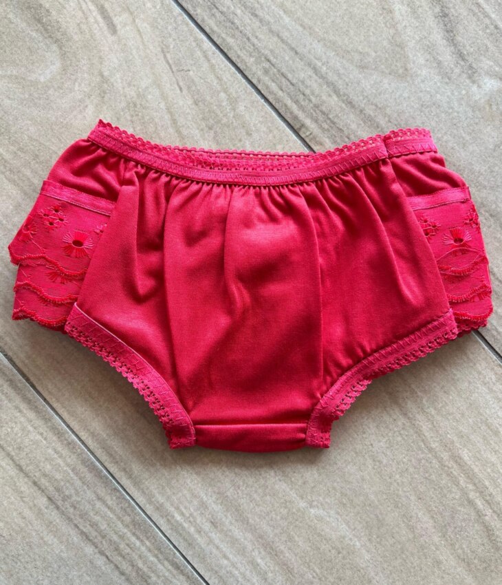 Calcinha Infantil Feminina Detalhe em Laise e Laço Vermelha Fernanda Ramos Kids
