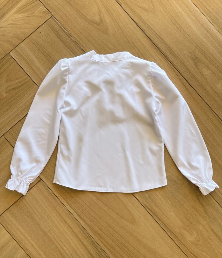 Camisa Manga Longa Infantil Feminina Babado e Amarração Branca Fernanda Ramos Kids