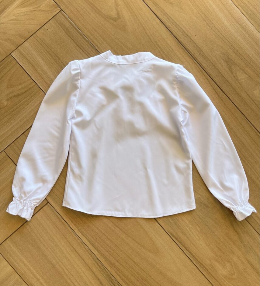 Camisa Manga Longa Infantil Feminina Babado e Amarração Branca Fernanda Ramos Kids