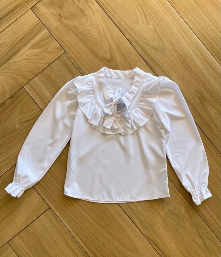 Camisa Manga Longa Infantil Feminina Babado e Amarração Branca Fernanda Ramos Kids