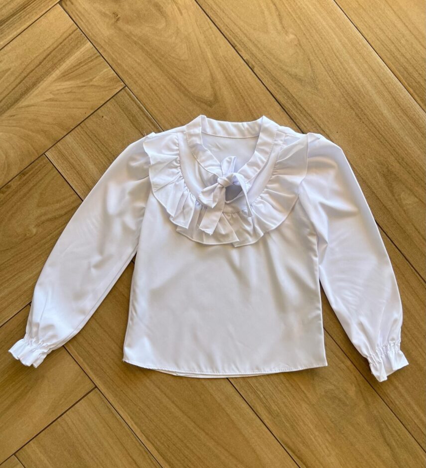 Camisa Manga Longa Infantil Feminina Babado e Amarração Branca Fernanda Ramos Kids