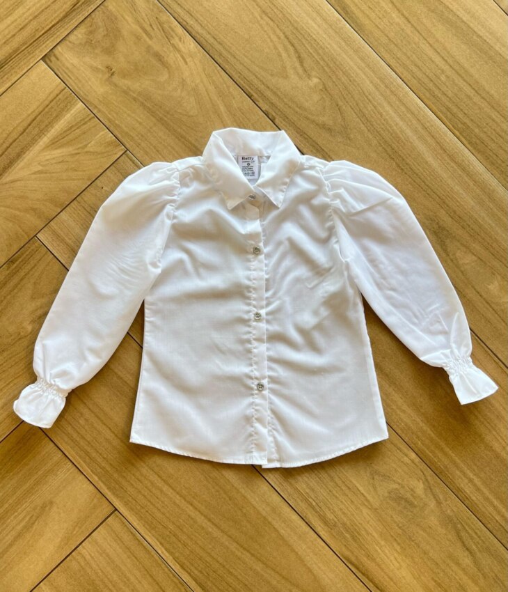Camisa Manga Longa Infantil Feminina com Botões Branca Fernanda Ramos Kids