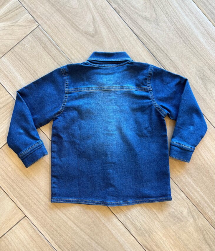 Camisa Polo Infantil Masculina Jeans Manga Longa com Bolso Fernanda Ramos Kids