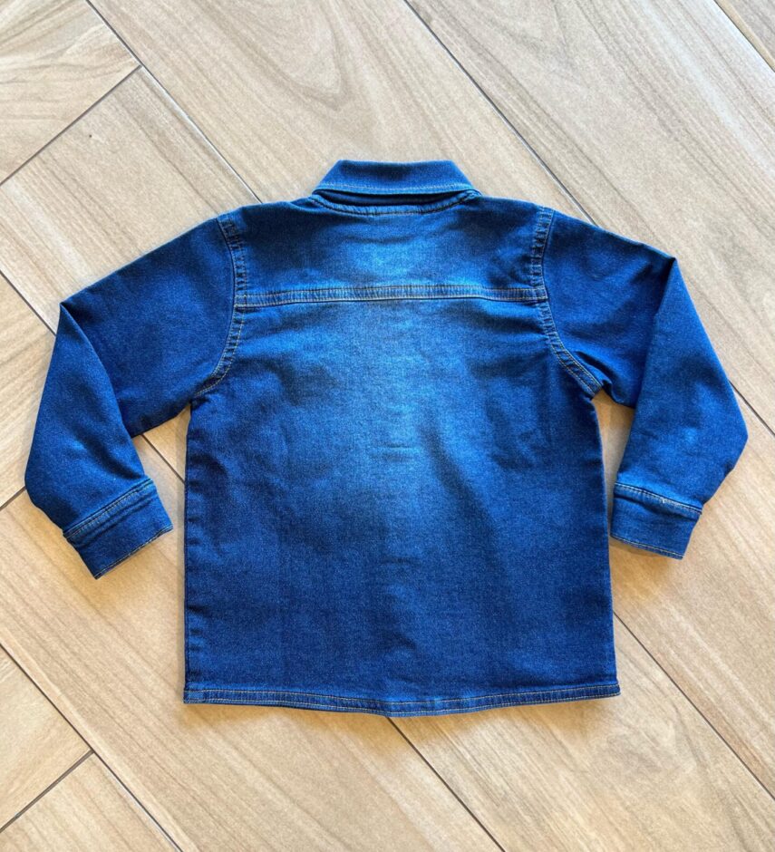 Camisa Polo Infantil Masculina Jeans Manga Longa com Bolso Fernanda Ramos Kids