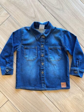 Camisa Polo Infantil Masculina Jeans Manga Longa com Bolso Fernanda Ramos Kids