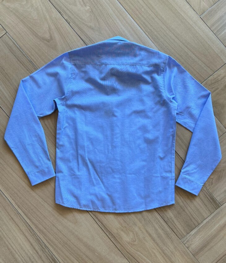 Camisa Social Infantil Masculina Manga Longa Essencial Azul Mesclado Fernanda Ramos Kids