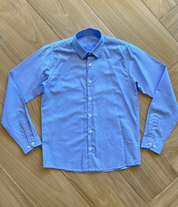 Camisa Social Infantil Masculina Manga Longa Essencial Azul Mesclado Fernanda Ramos Kids