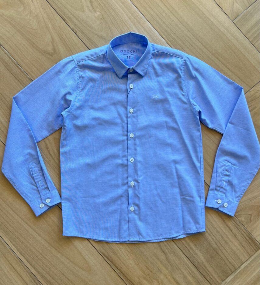Camisa Social Infantil Masculina Manga Longa Essencial Azul Mesclado Fernanda Ramos Kids