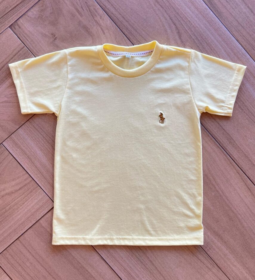 Camiseta Infantil Masculina Manga Curta Básica Amarela Fernanda Ramos Kids