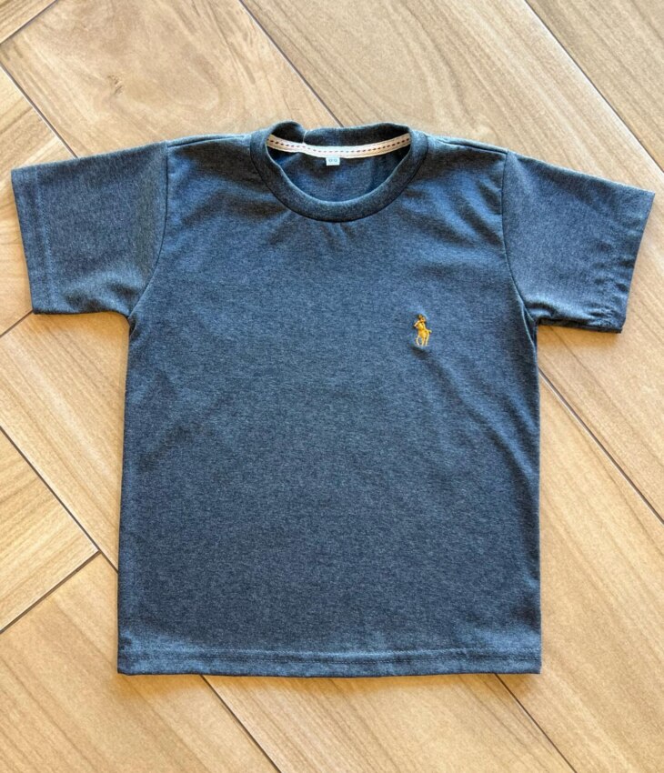 Camiseta Infantil Masculina Manga Curta Básica Cinza Escuro Fernanda Ramos Kids