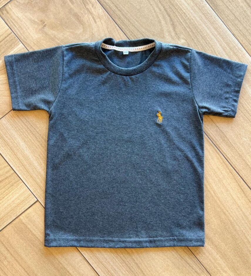 Camiseta Infantil Masculina Manga Curta Básica Cinza Escuro Fernanda Ramos Kids