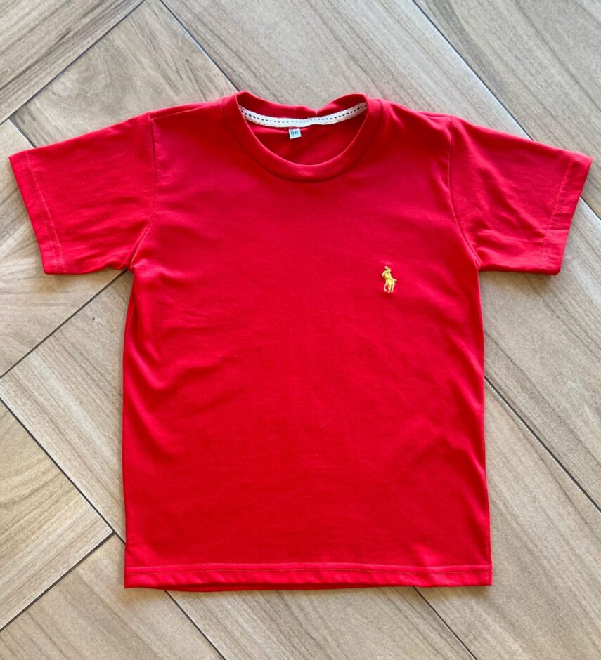 Camiseta Infantil Masculina Manga Curta Básica Vermelha Fernanda Ramos Kids
